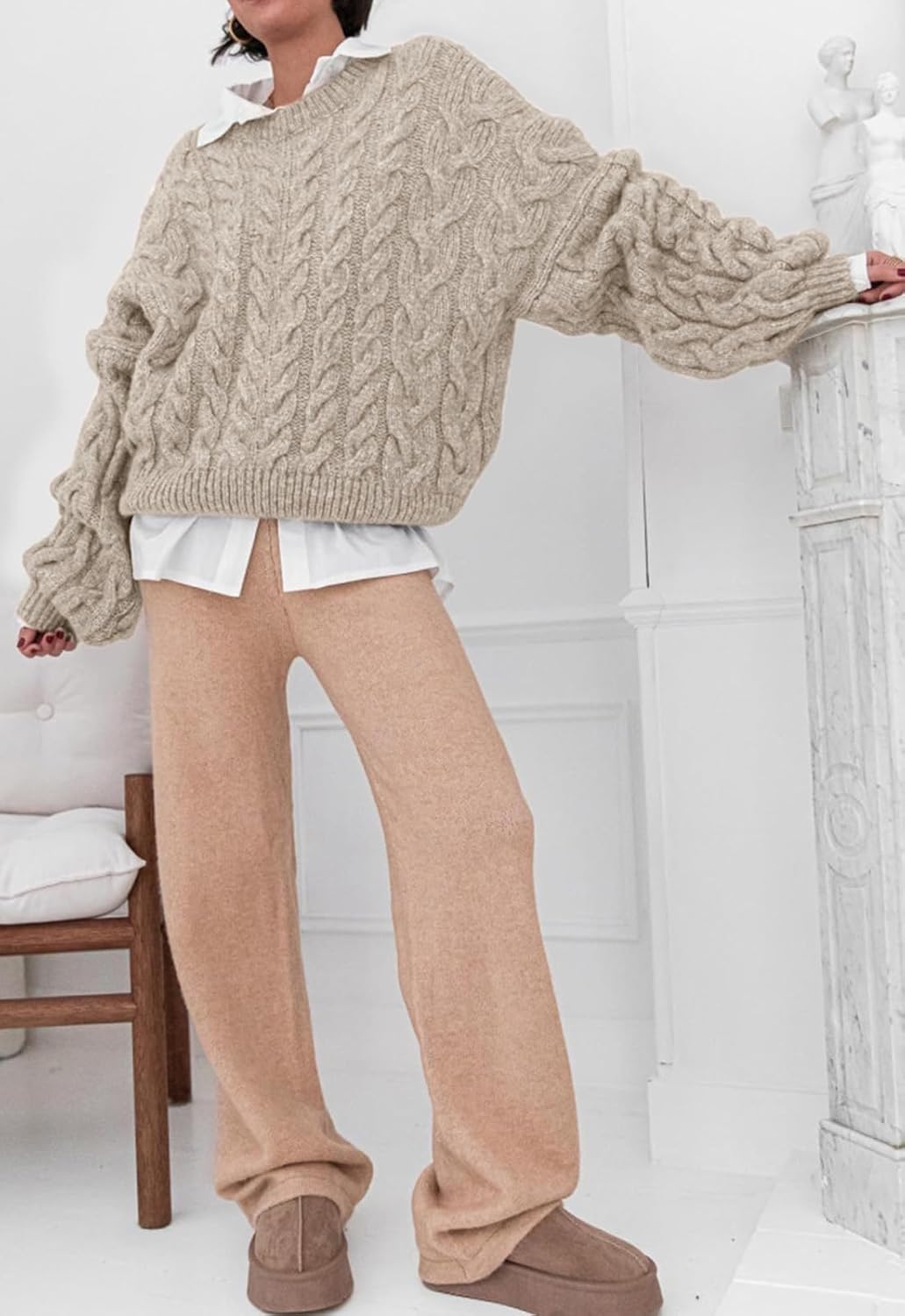 PRETTYGARDEN Womens Sweaters Spring 2026 Cable Knit Long Sleeve Crewneck Oversized Sweater Chunky Pullover Loose Outfits - Image 7