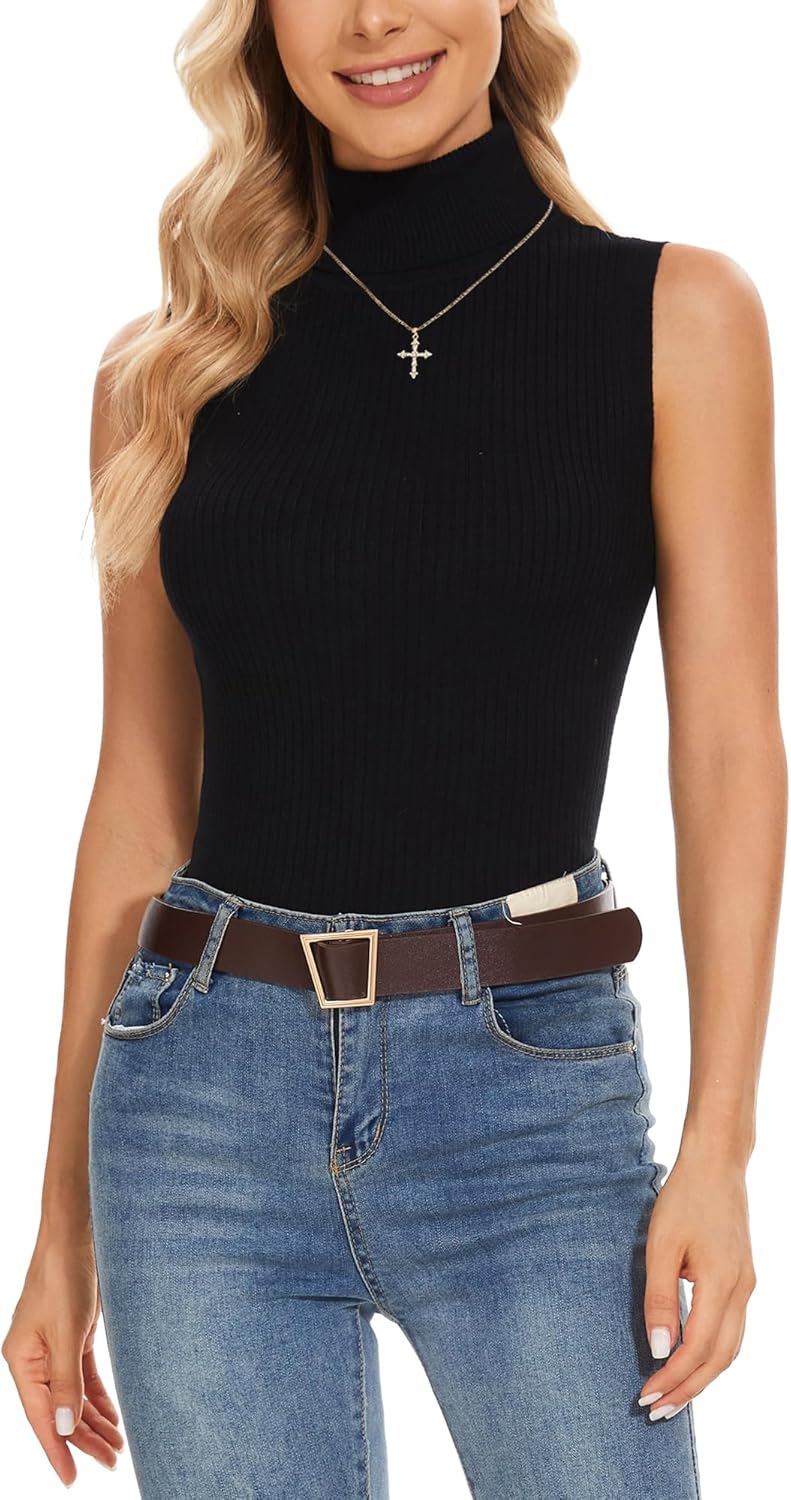Sleeveless Turtlenecks Tops for Women Lightweight Knit Sleeveless Vest Stretchy Turtleneck - Image 2