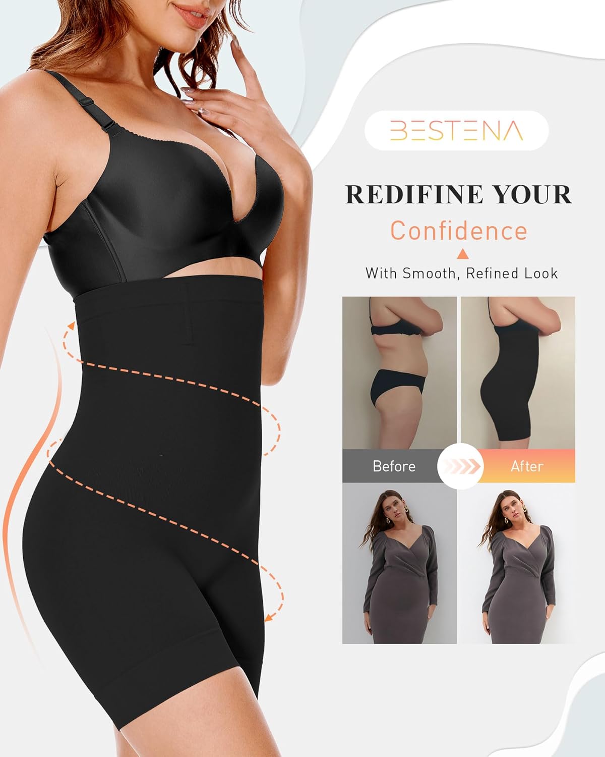 BESTENA Shapewear Shorts, High Waisted Shapewear for Women Tummy Control, Seamless Body Shaper Shorts Thigh Slimmer - Image 4