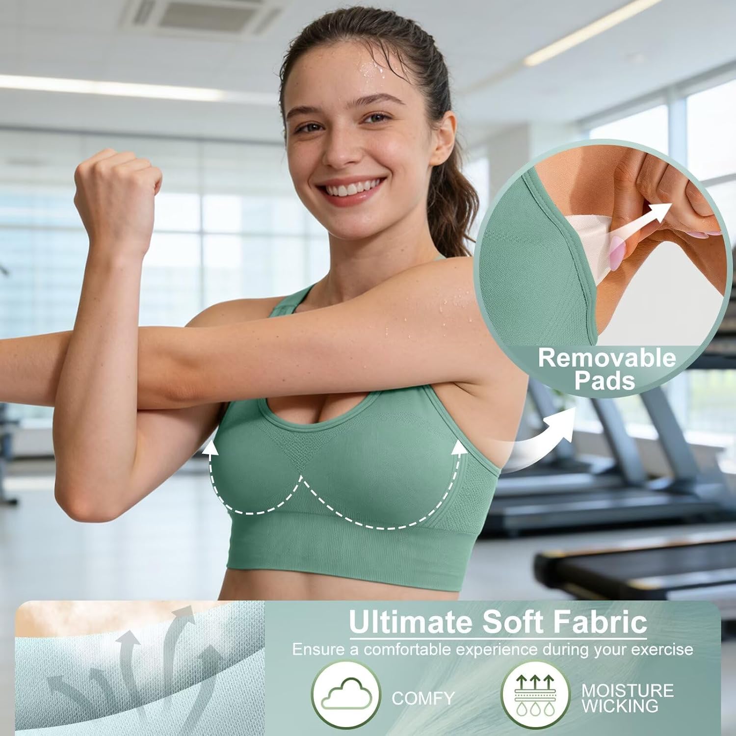 Adjustable Sports Bras for Women: 3 Pack High Support Padded Racerback Sport for Large Bust Workout Running Gym - Image 4