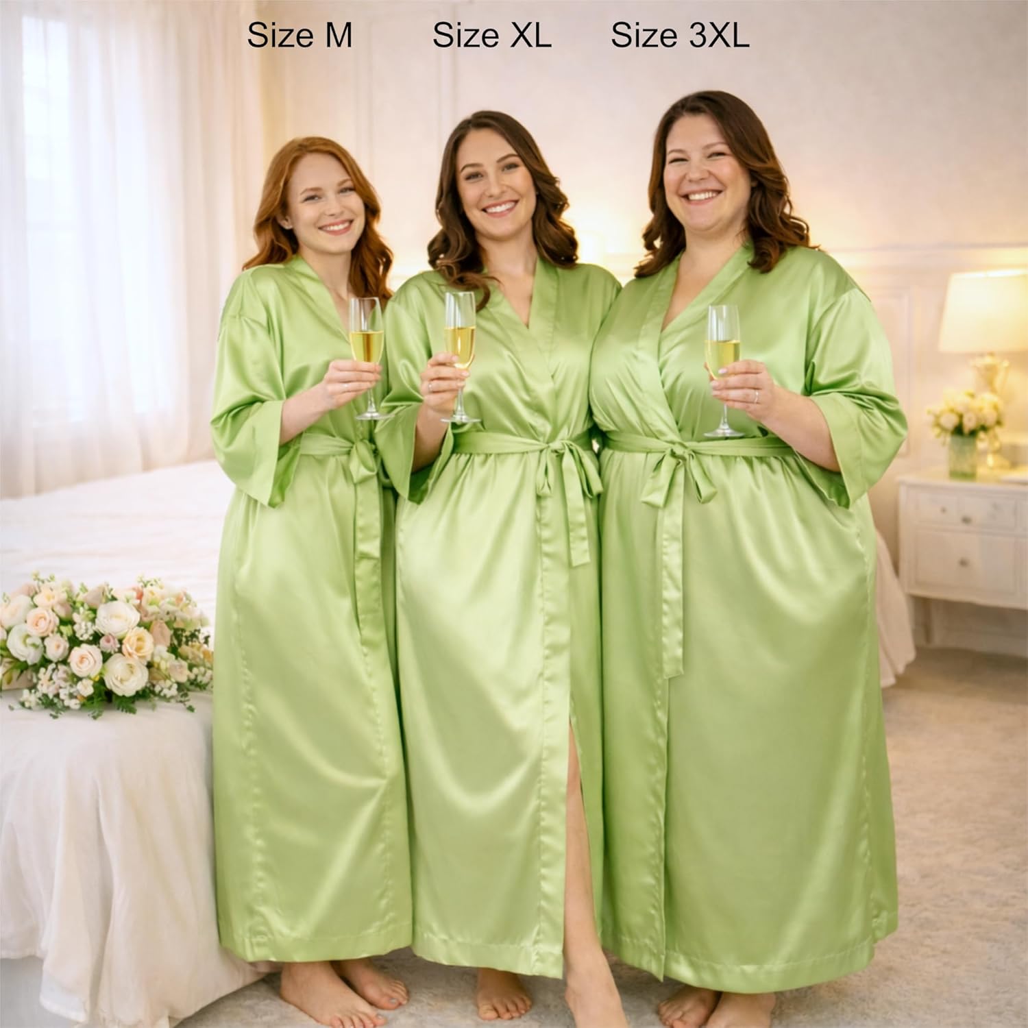 Silk Robes for Women Ankle Length Satin Kimono Robes with Belt Bridemaids Sleepwear Bachelorette Nightgown - Image 4