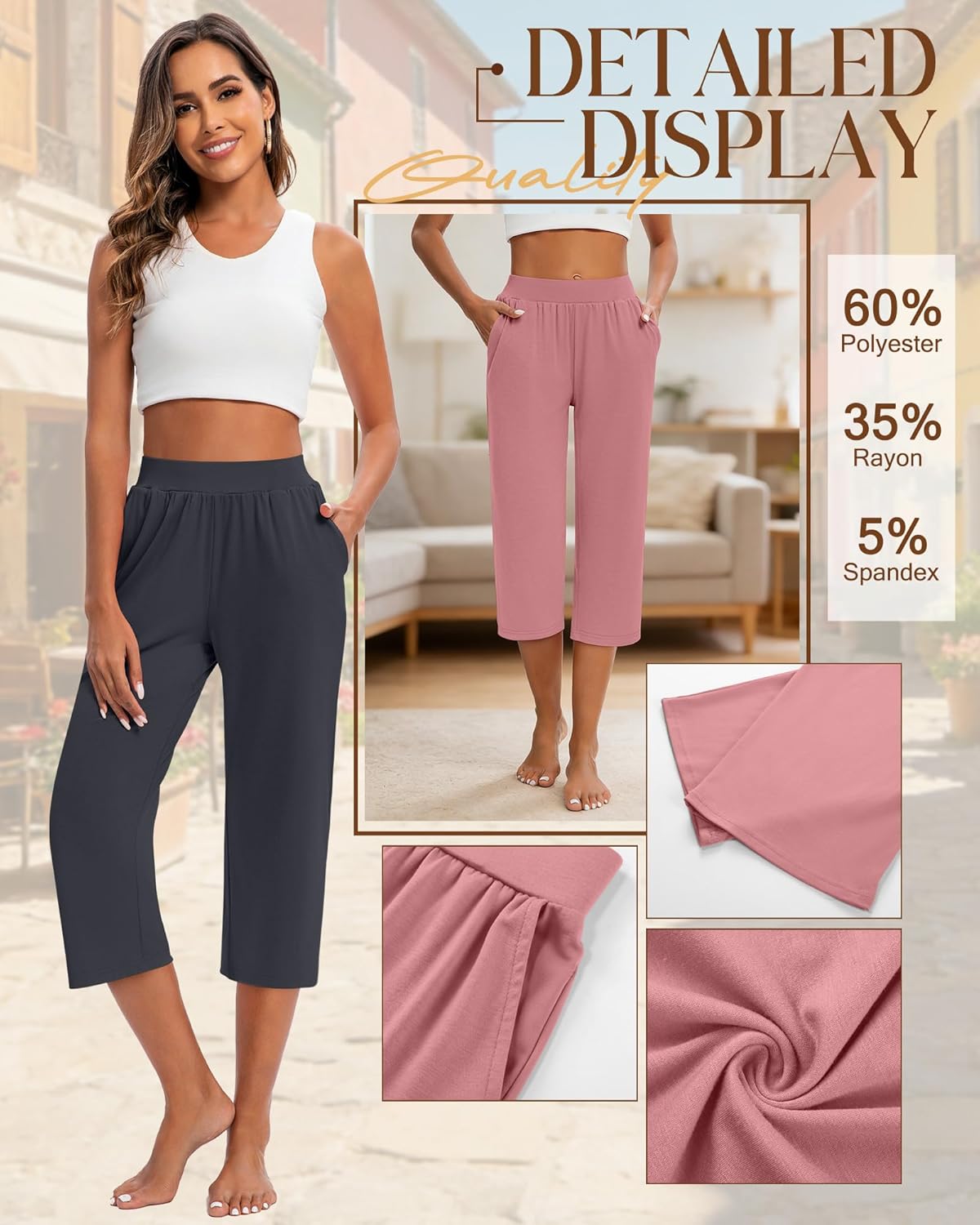 Huukeay 3 Pack Women's Capri Sweatpants Cozy Wide Legs Cropped Capri with Pockets Lounge Jogger Pants Workout Yoga Solid - Image 5