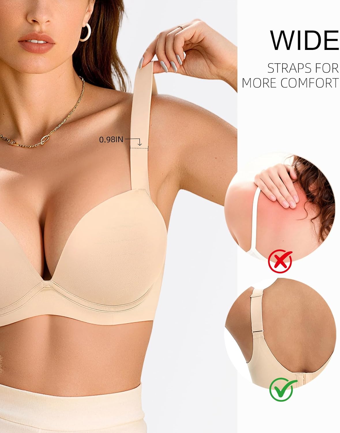 Upushall Push Up Padded Bra Add 1 Cup Balconette Underwire Support Back Smoothing T-Shirt Bras for Women - Image 3