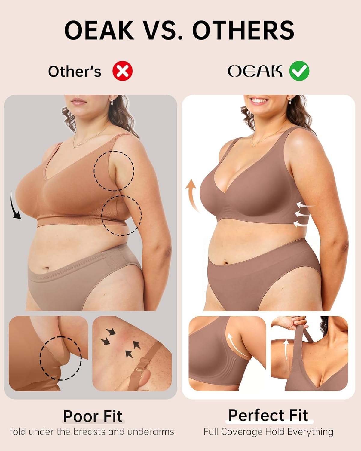 OEAK Womens Deep V Bras Wireless Comfortable Bra Supportive No Underwire Bras Tshirt Push Up Bralettes Plunge Seamless Bra - Image 4