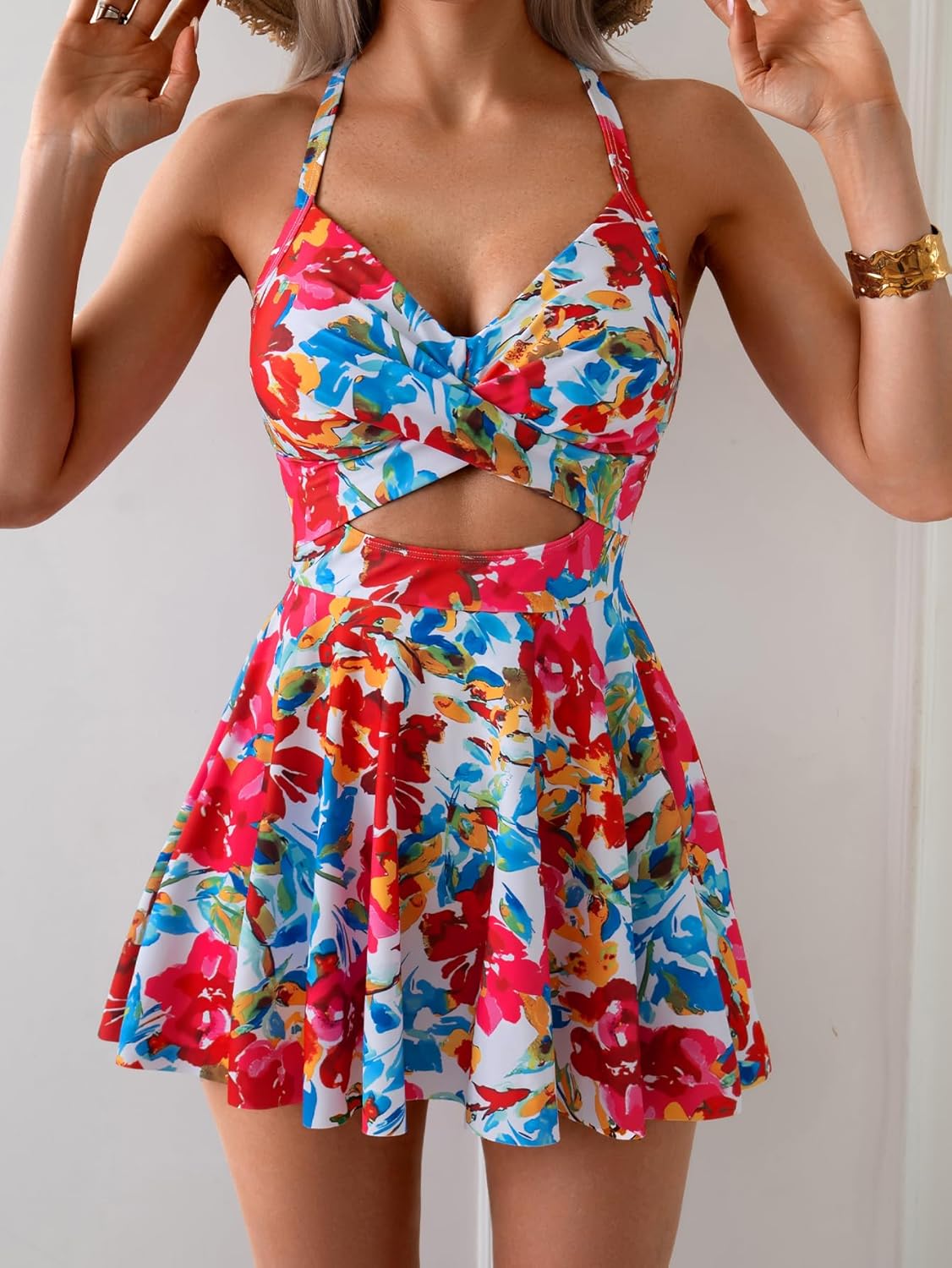 B2prity Women Cutout One Piece Skirt Swimsuit V Neck Wrap Tie Back Swimdress Tummy Control Bathing Suits Slimming Swimwear - Image 5