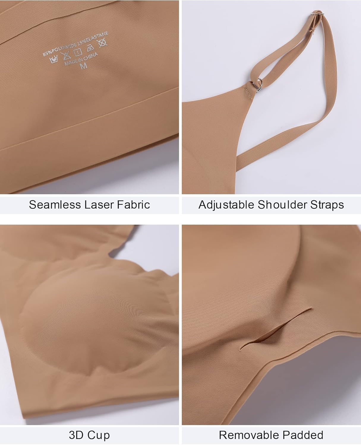 DEANGELMON V Neck Bra Padded Seamless Adjustable Straps Bralettes Everyday Basic Sleeping Bras Multiple Pack - Image 5