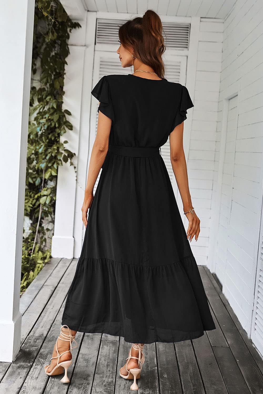 PRETTYGARDEN Women's Summer Floral Boho Maxi Dress Short Sleeve Wrap V Neck Ruffle Long Flowy Beach Wedding Guest Dresses - Image 3
