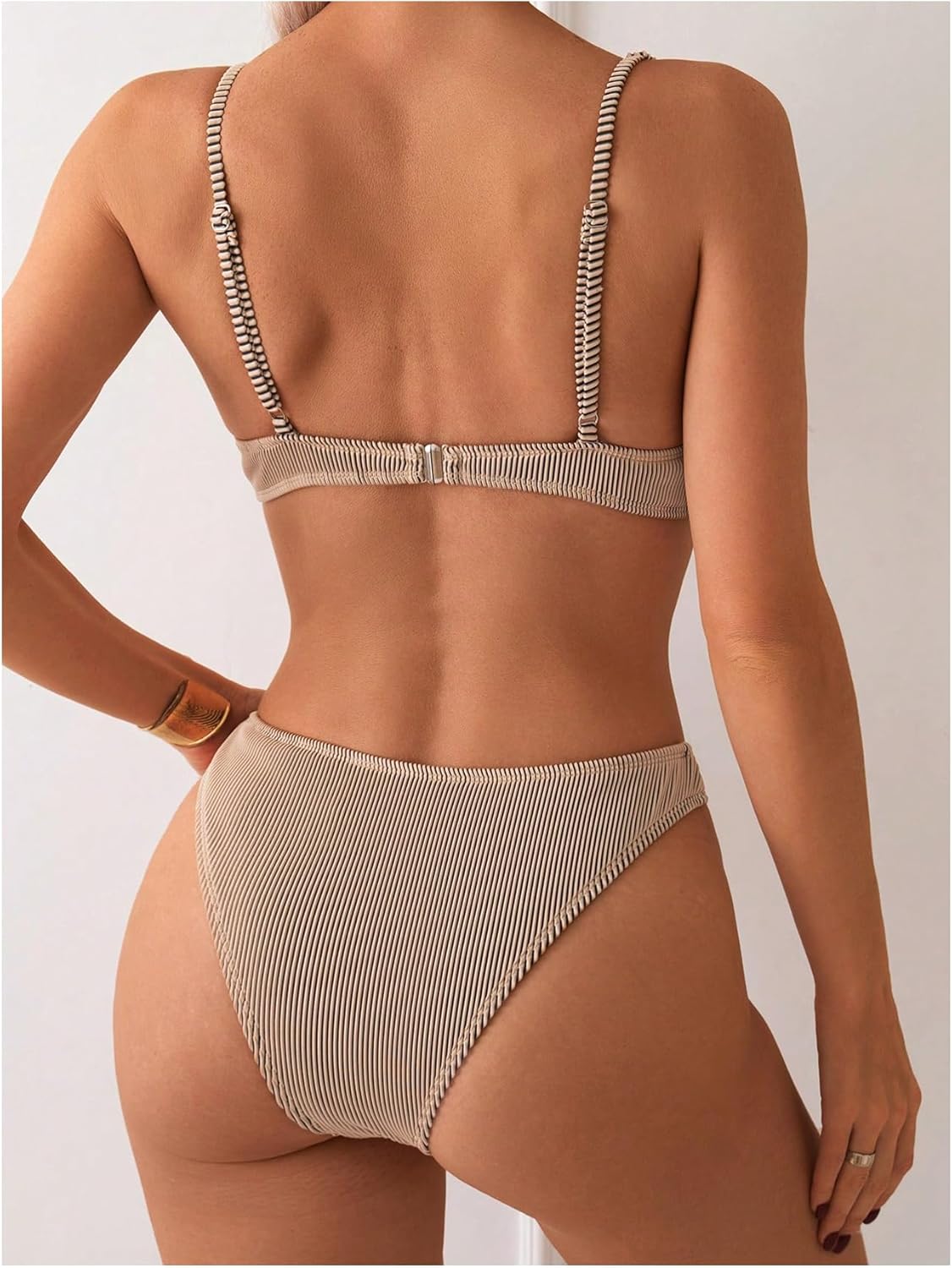 SweatyRocks Women's 2 Piece Bikini Set Striped Print Spaghetti Strap Push Up Swimsuit - Image 3