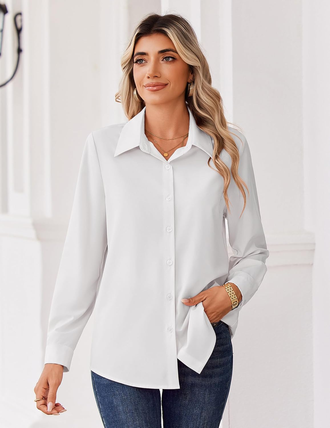 Zeagoo Blouse for Women Dressy Long Sleeve Button Down Shirts Business Casual Outfit Lightweight Solid/Printed Tops - Image 5