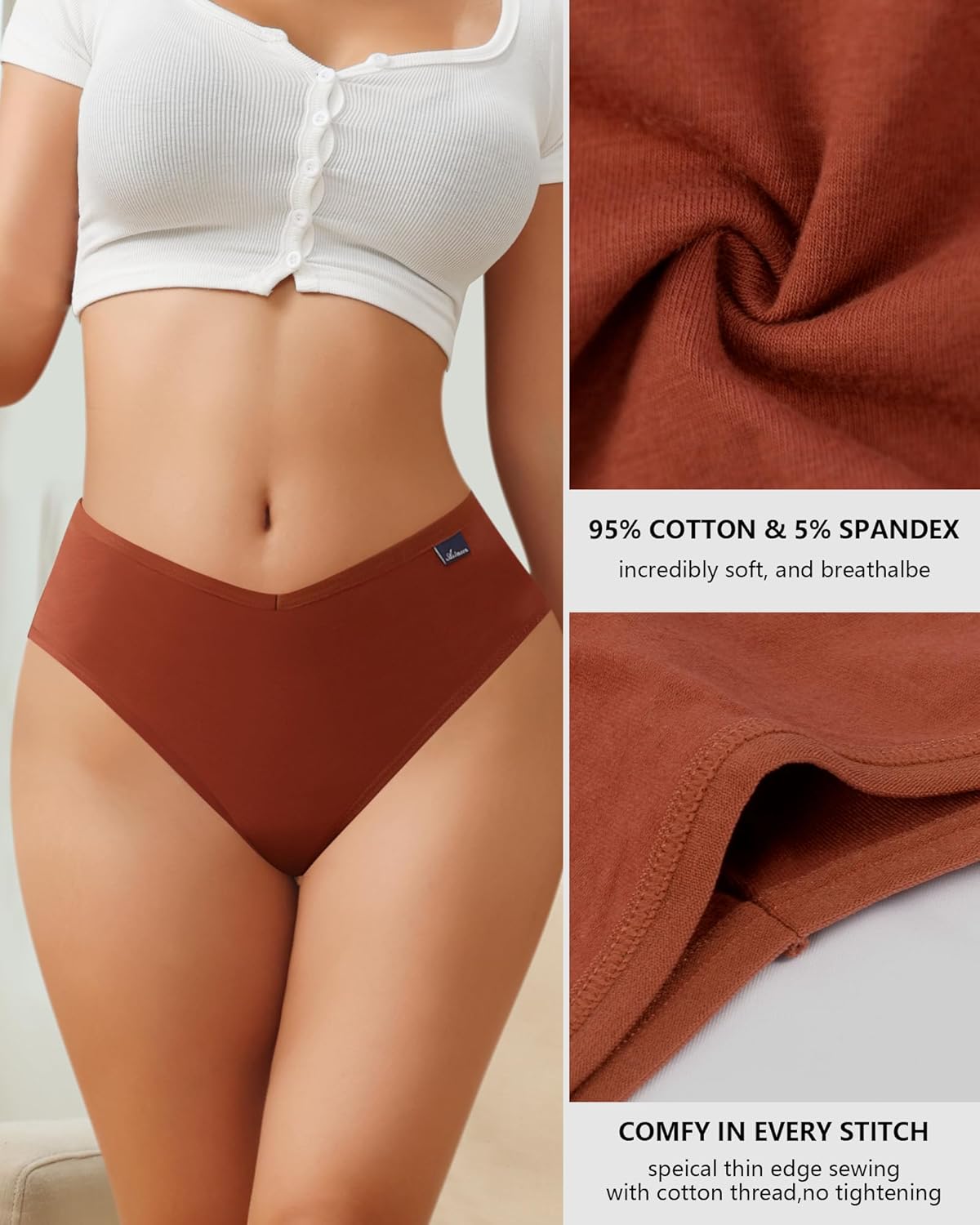 ASIMOON High Waisted Cotton Bikini Underwear for Women Sexy High Cut Cheeky Panties Ladies Stretch V Waist Panty - Image 5