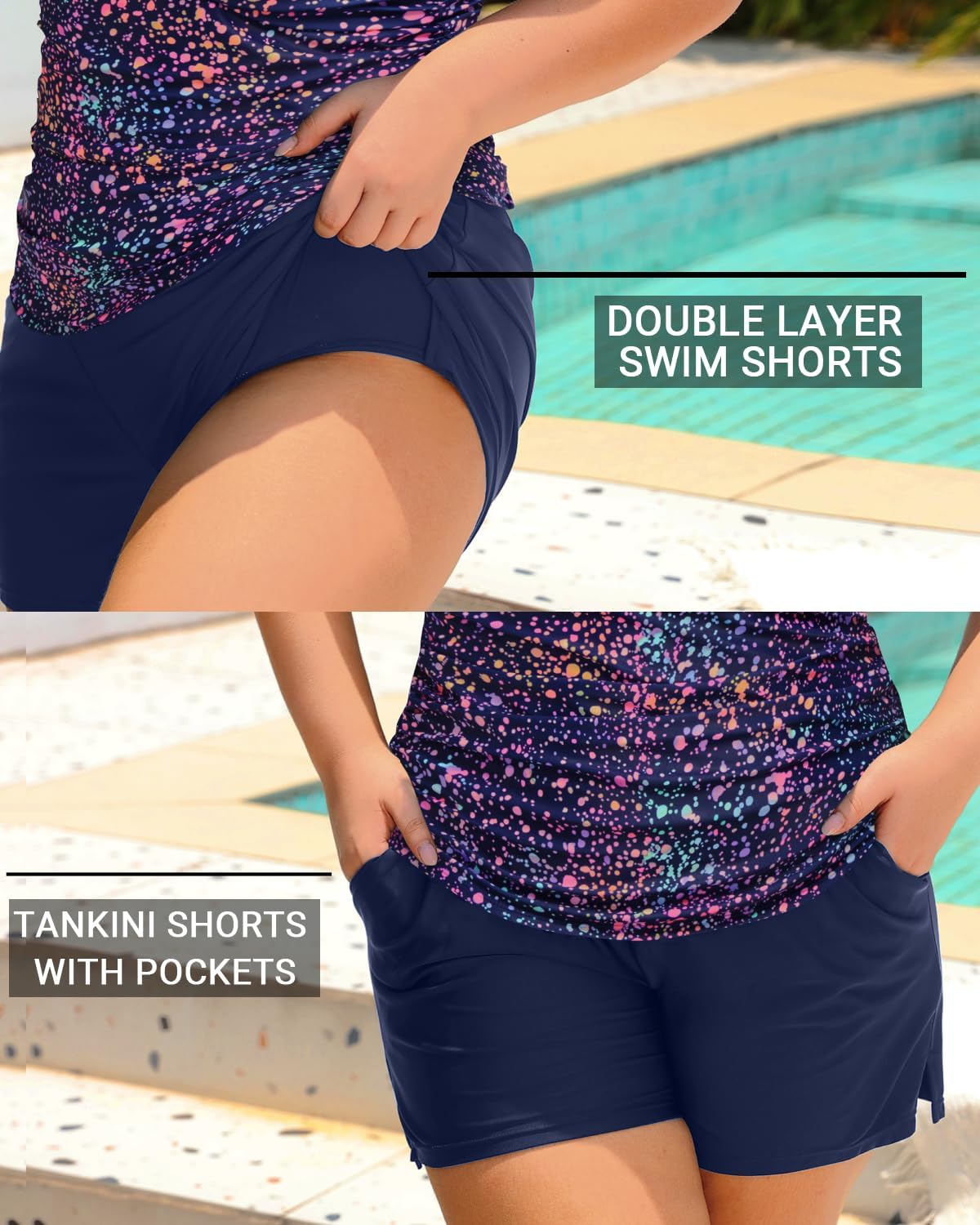 Daci Plus Size Tankini Swimsuit for Women - Two Piece Tummy Control Bathing Suit Tankini Top with Two Pockets Shorts - Image 4