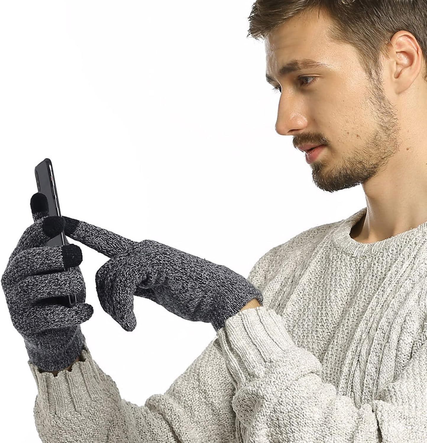 ViGrace Winter Warm Touchscreen Gloves for Men and Women Touch Screen Fleece Lined Knit Anti-Slip Wool Glove - Image 6