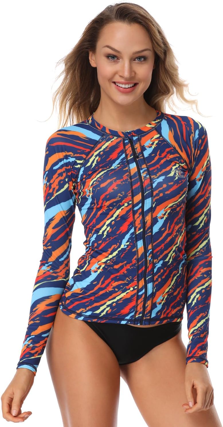 AXESEA Women Long Sleeve Rash Guard UPF 50+ UV Sun Protection Zip Front Swimsuit Shirt Printed Surfing Shirt Top - Image 3
