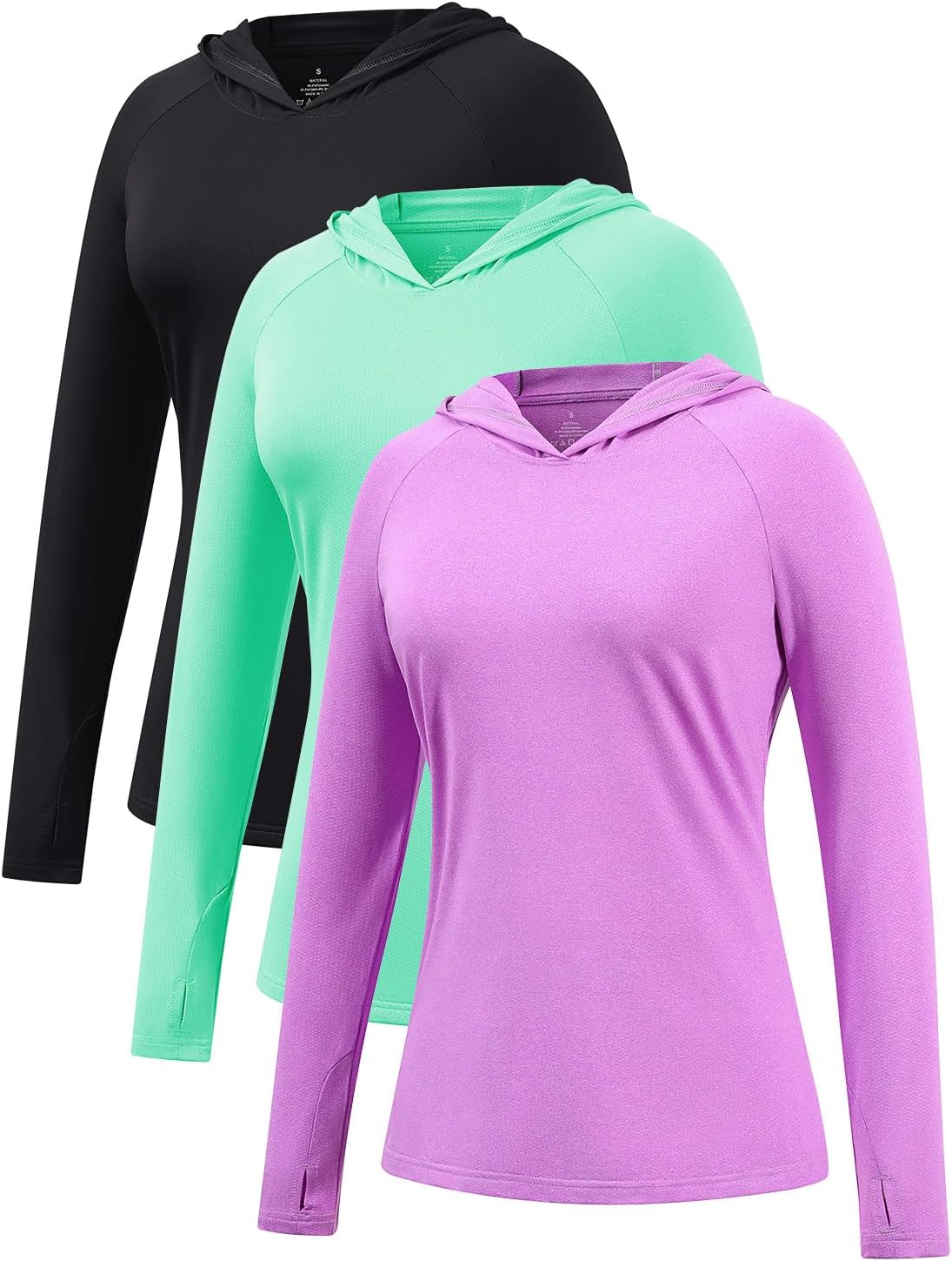 Femdouce 3 Pack UPF 50+ Sun Protection Hoodie for Women Athletic Long Sleeve Hoodie Shirt Lightweight with Thumb Hole