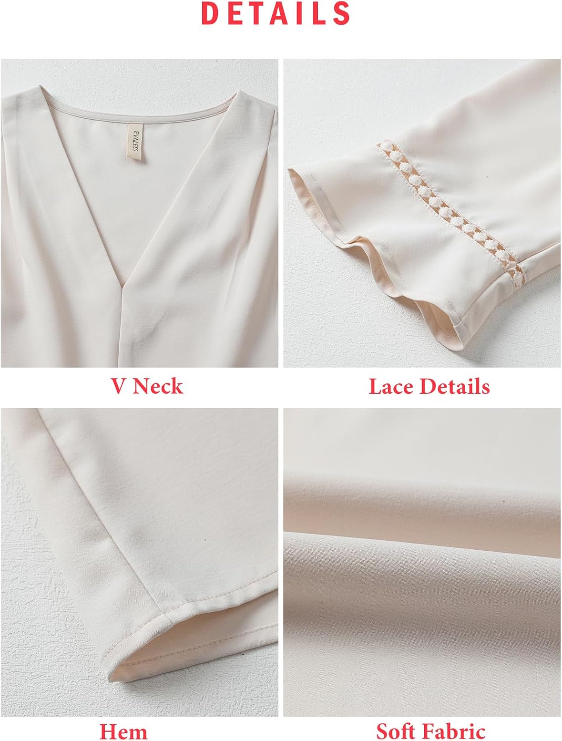 EVALESS Women's 3/4 Sleeve Tops Dressy Casual Pleated V Neck Business Work Blouses Office Shirts - Image 7
