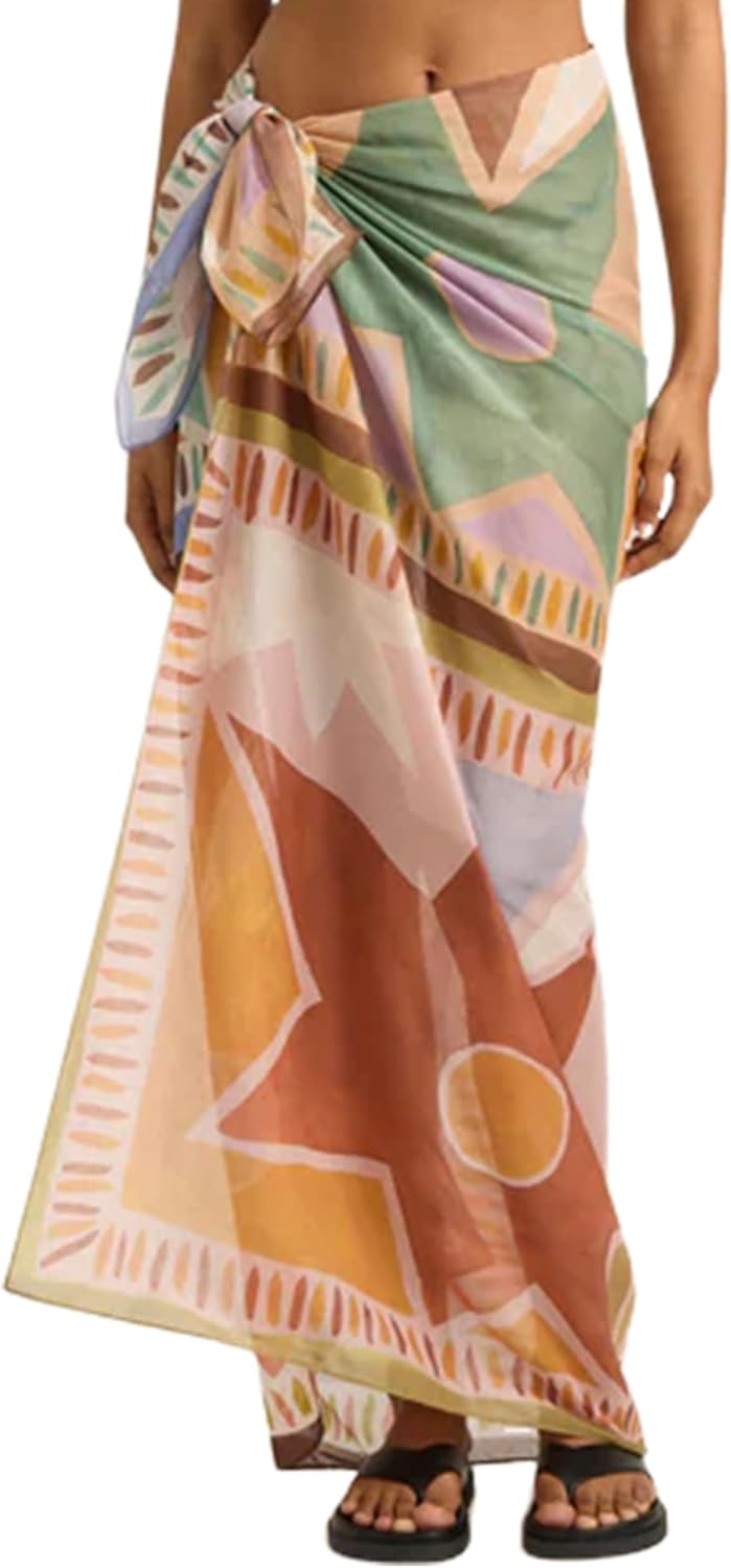 Fiona Jolin Women's 2026 Sarong Pareo Cotton Beach Coverups Lightweight Wrap Skirt Boho Printed Bikini Cover Ups