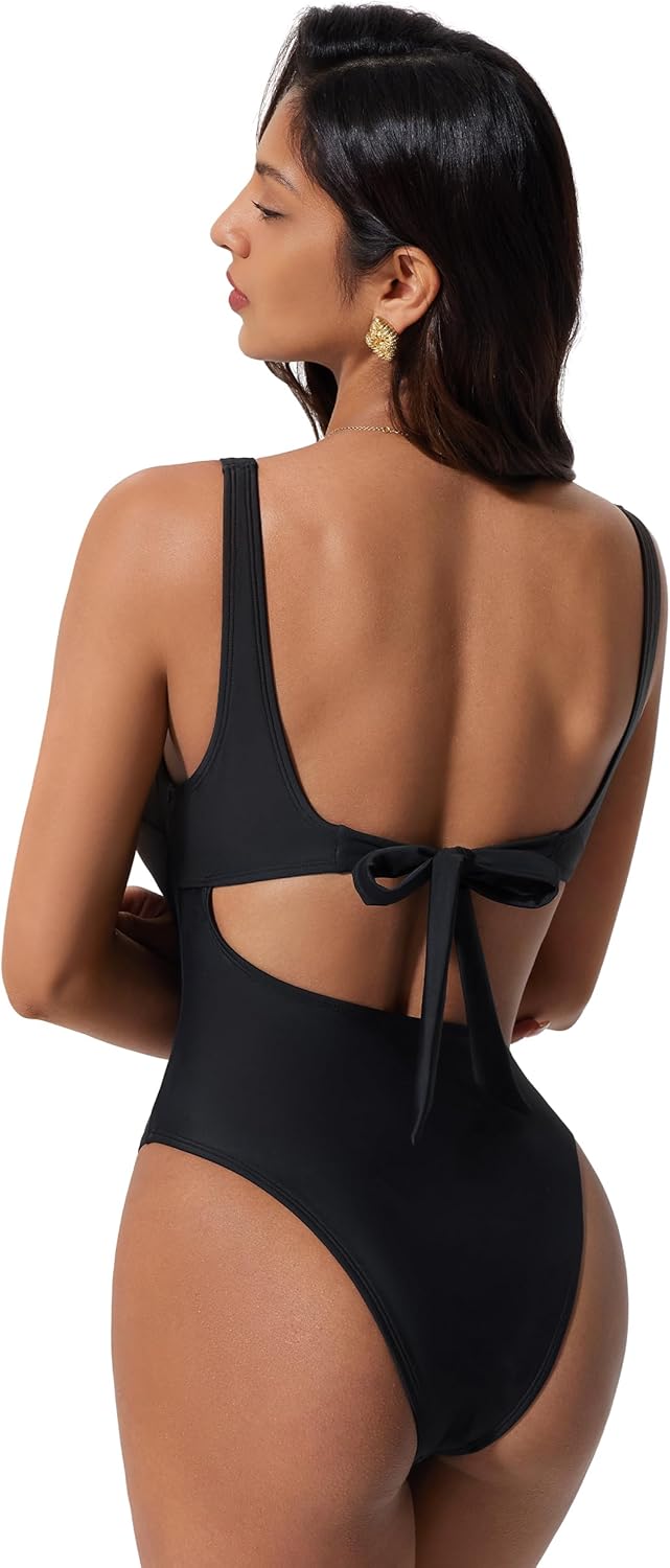 SUUKSESS Women Sexy One Piece Tummy Control Swimsuit Cutout Backless Bathing Suit - Image 2