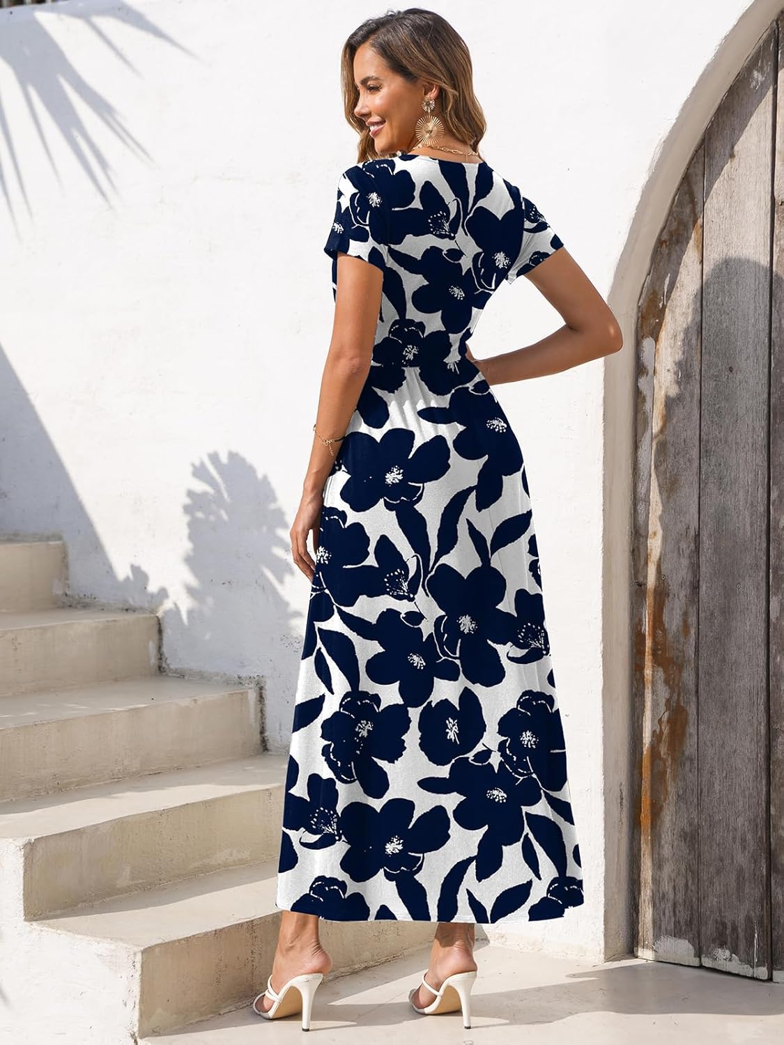 Gracyoga Women's Summer Dresses 2026 Short Sleeve Maxi Dress Casual V Neck Flowy Sundress with Pockets - Image 6