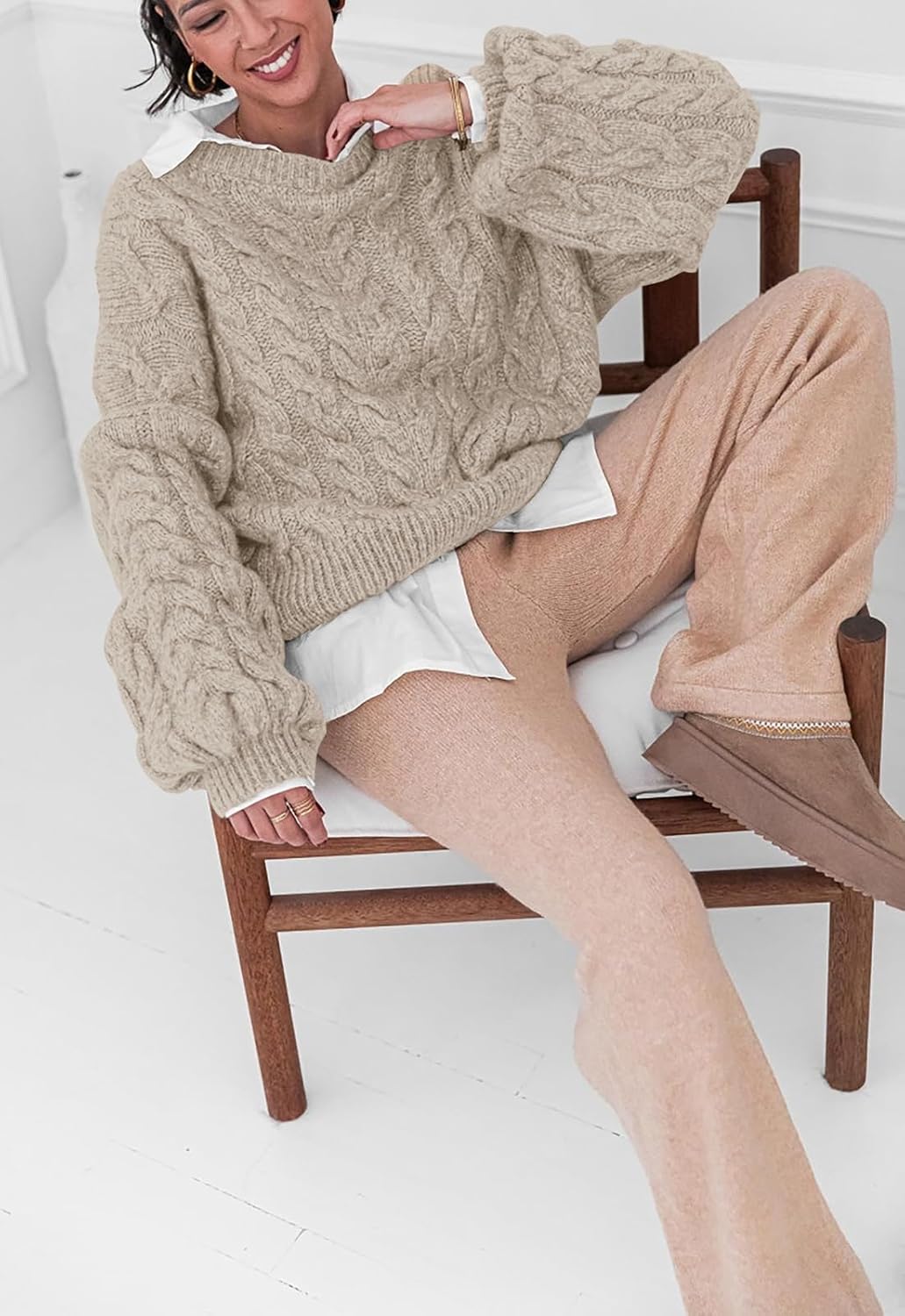 PRETTYGARDEN Womens Sweaters Spring 2026 Cable Knit Long Sleeve Crewneck Oversized Sweater Chunky Pullover Loose Outfits - Image 6