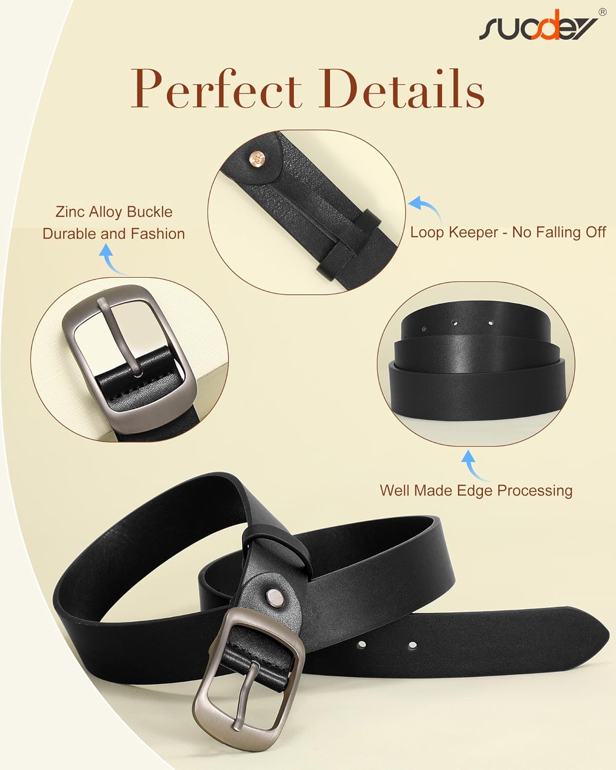 SUOSDEY Women Belts For Jeans Dresses Pants Ladies Leather Waist Belt with Elegant Buckle, Width 1.3" - Image 3