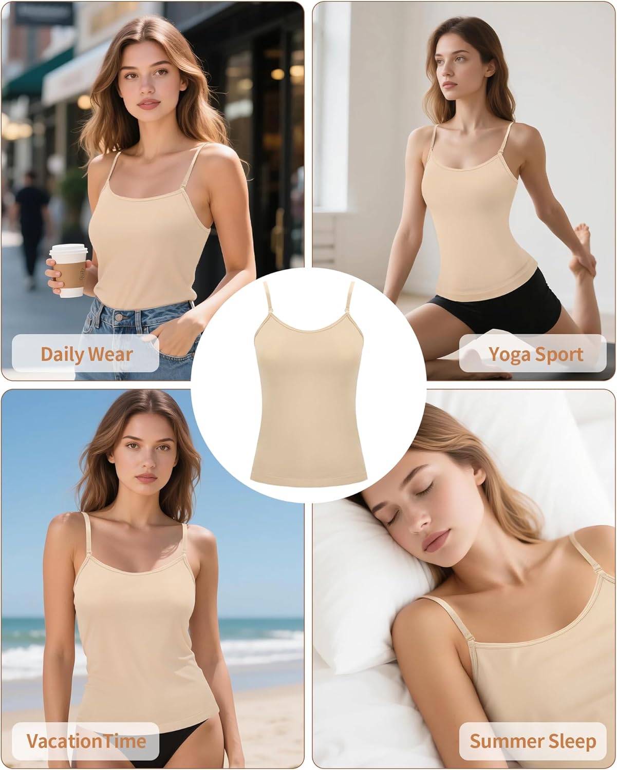 iMucci Camisole Tops for Women Nude Tank Top Double Lined Scoop Neck Spaghetti Strap Tank Top with Adjustable Clear Straps - Image 9