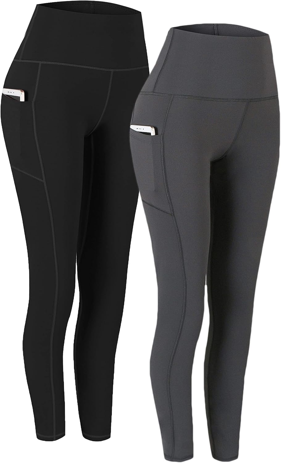 Fengbay 2 Pack High Waist Yoga Pants with Pockets, Tummy Control Workout Running Yoga Leggings for Women