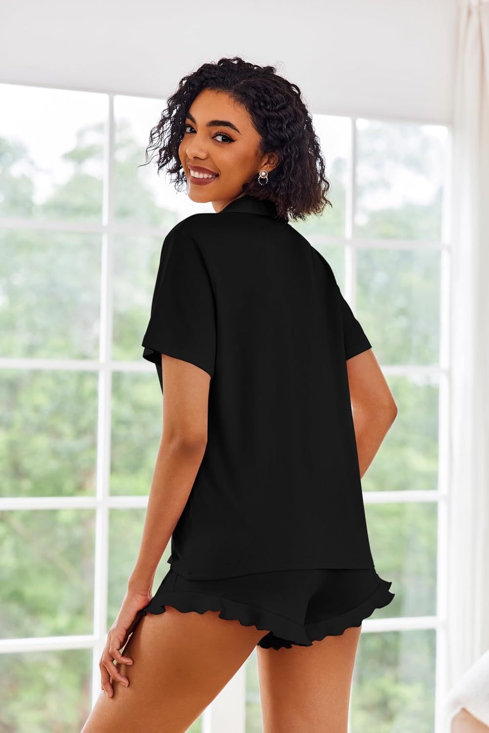 Ekouaer Pajamas Set for Women Short Sleeve Sleepwear Button Down Pjs Lounge Sets Soft Nightwear - Image 4