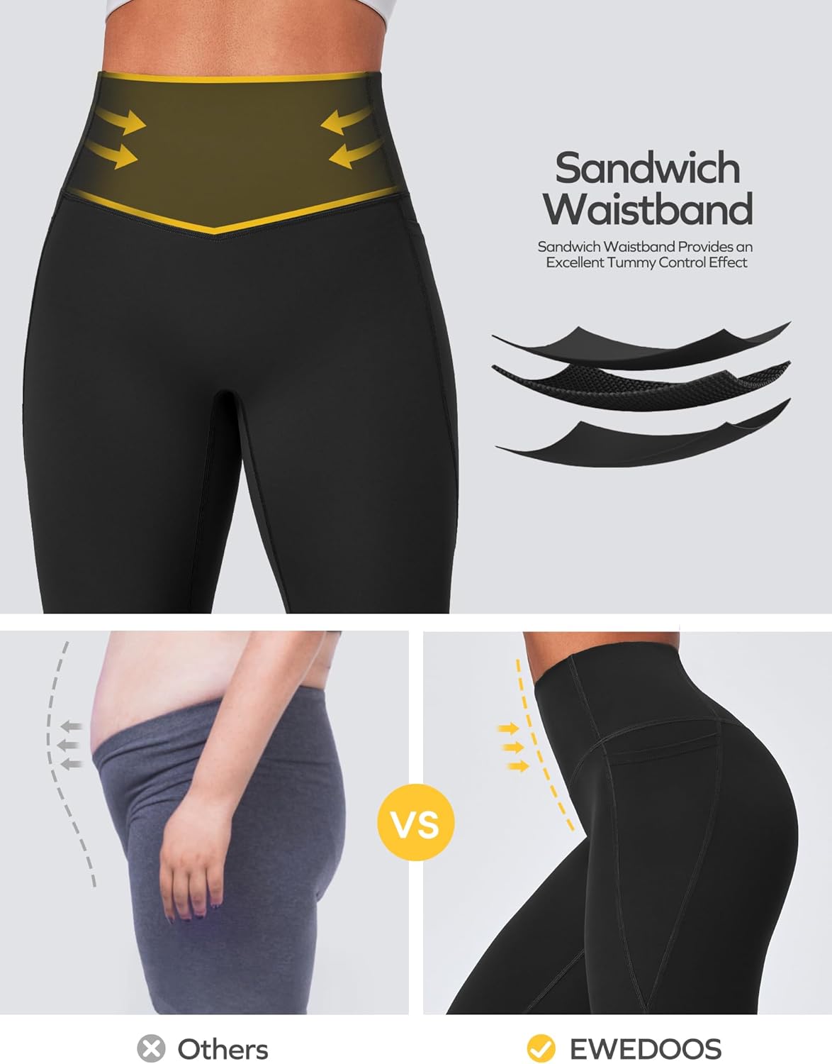 Ewedoos Compression Leggings for Women Tummy Control Leggings with Pockets Workout High Waisted No Front Seam Yoga Pants Gym - Image 4