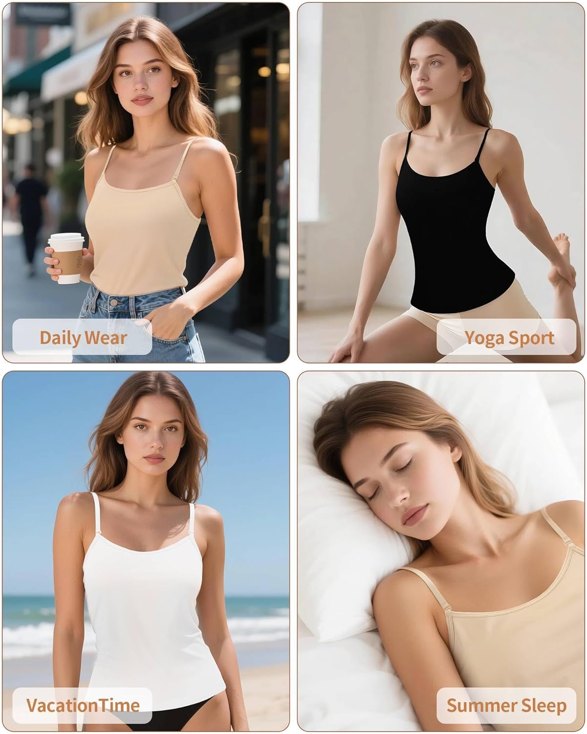 iMucci Camisole Tops for Women Nude Tank Top Double Lined Scoop Neck Spaghetti Strap Tank Top with Adjustable Clear Straps - Image 8