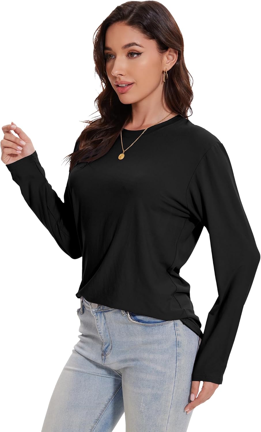 Kinglaman 4 Pack Womens Long Sleeve Shirts Tops Loose Fit Basic Crew Neck Tee T Shirts Ultra Soft Blouses Tops - Image 3