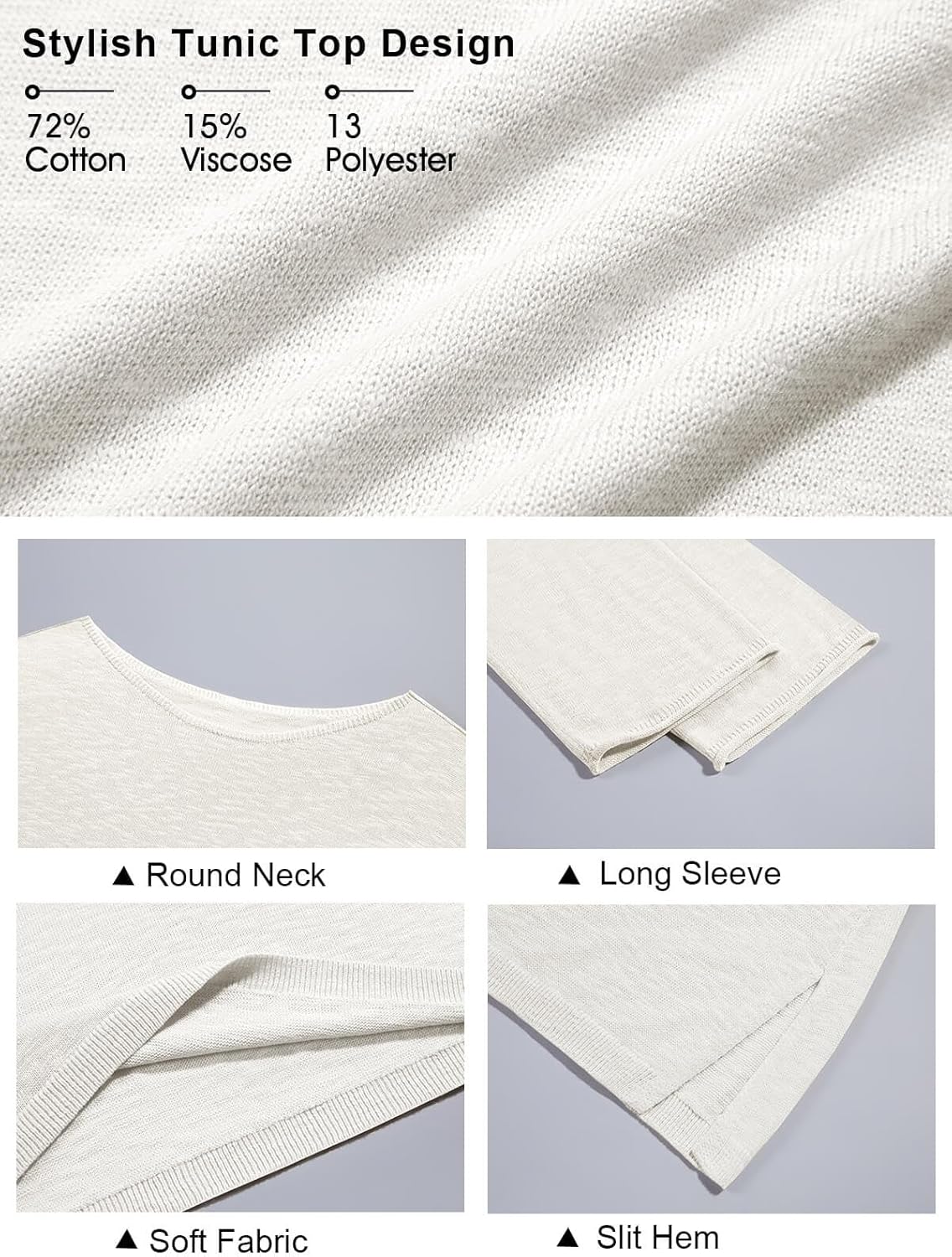 Tankaneo Womens Long Sleeve Shirts Oversized Lightweight Sweaters Crewneck Side Slit Hem Casual Blouse Tunic Tops - Image 6