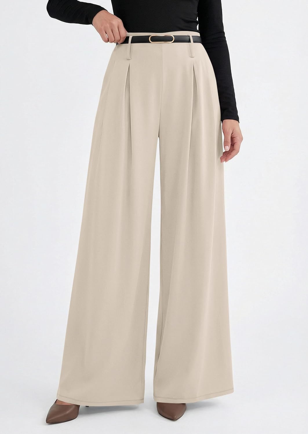 PRETTYGARDEN Womens Wide Leg Trousers 2026 Elastic High Waisted Dress Pants Pleated Slacks Flowy Business Work Palazzo Pants - Image 4