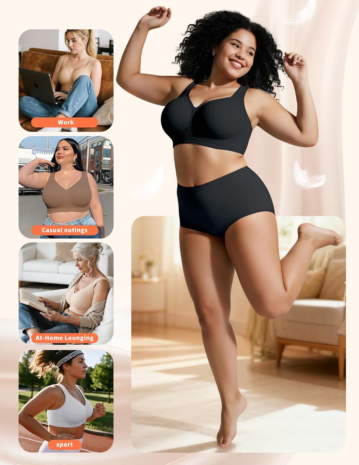 PoseFree Womens Seamless Wireless Supportive Bra Push Up Comfort Soft No Underwire Full Coverage T-Shirt Bra - Image 5