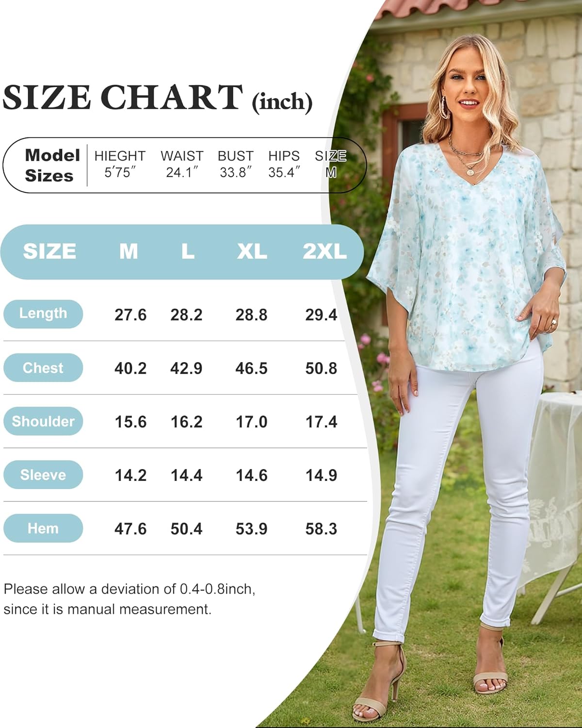 Bebonnie Womens Ruffle 3/4 Sleeve V Neck Double Layers Chiffon Blouses Dressy Tunic Tops - Image 5