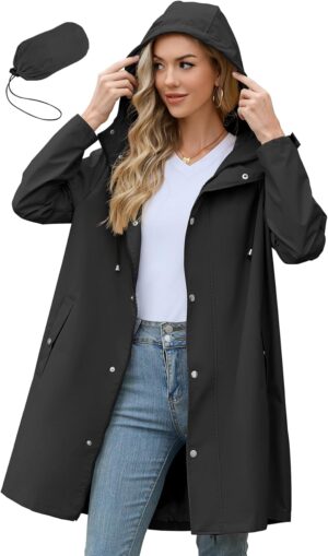 Zando Long Packable Rain Jacket Wom...