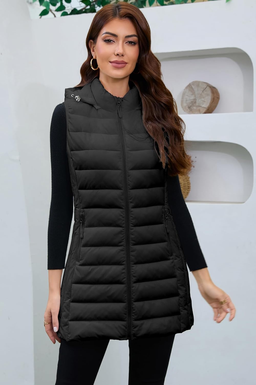 Long Puffer Vest for Women with Hood Lightweight Packable Sleeveless Vest for Spring, Fall & Winter - Image 3