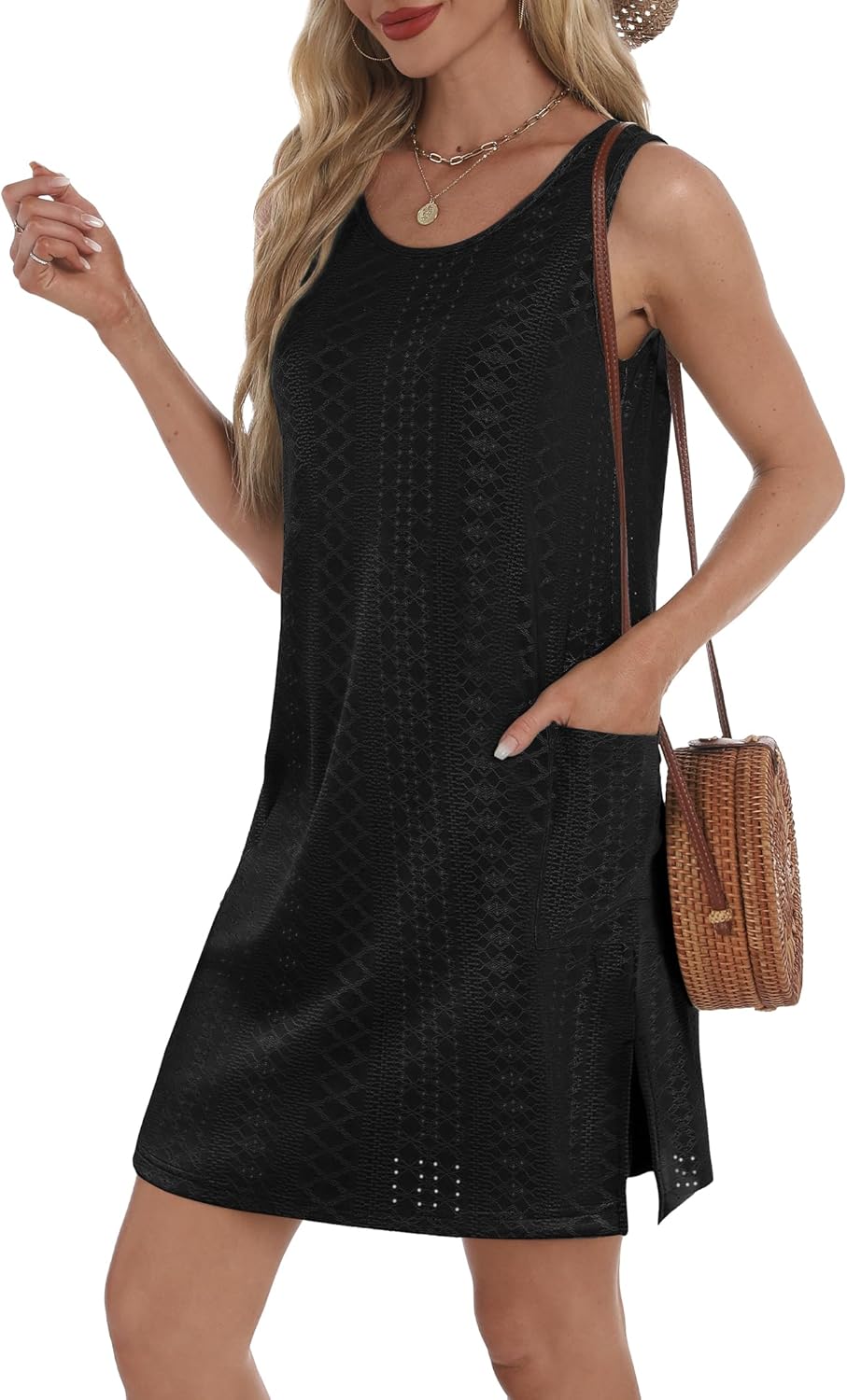 BKRIVE Coverup Summer Dresses for Women 2026 Eyelet Casual Loose Sleeveless Sundresses Tank Dresses with Pockets - Image 3