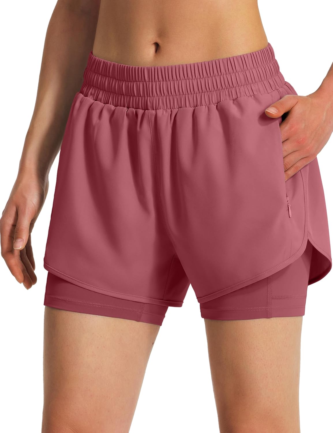 Ksmien Women's 2 in 1 Running Shorts Quick Dry Athletic Gym Workout Shorts with Liner Phone Pockets - Image 2