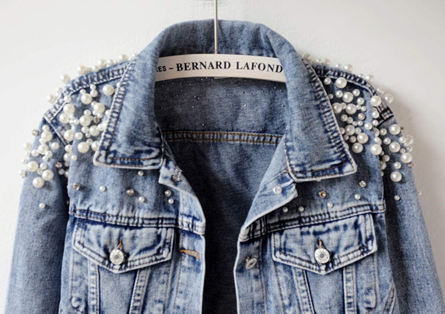Kedera Women's Jean Jacket Embroidered Rivet Pearl Short Denim Jacket Coat - Image 4