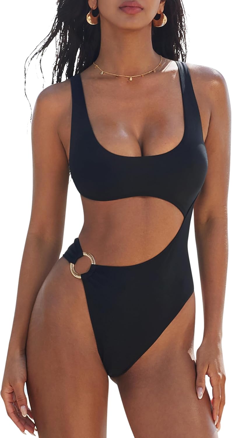 SUUKSESS Women Sexy One Piece Tummy Control Swimsuit Cutout Backless Bathing Suit