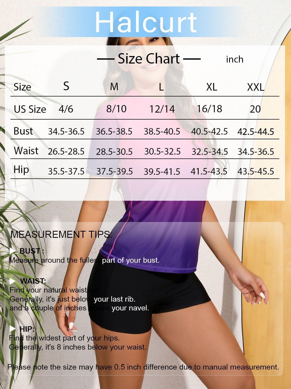 Halcurt Women Short Sleeve Two Piece Rash Guard Set UPF 50 Swim Shirt with Board Shorts - Image 6