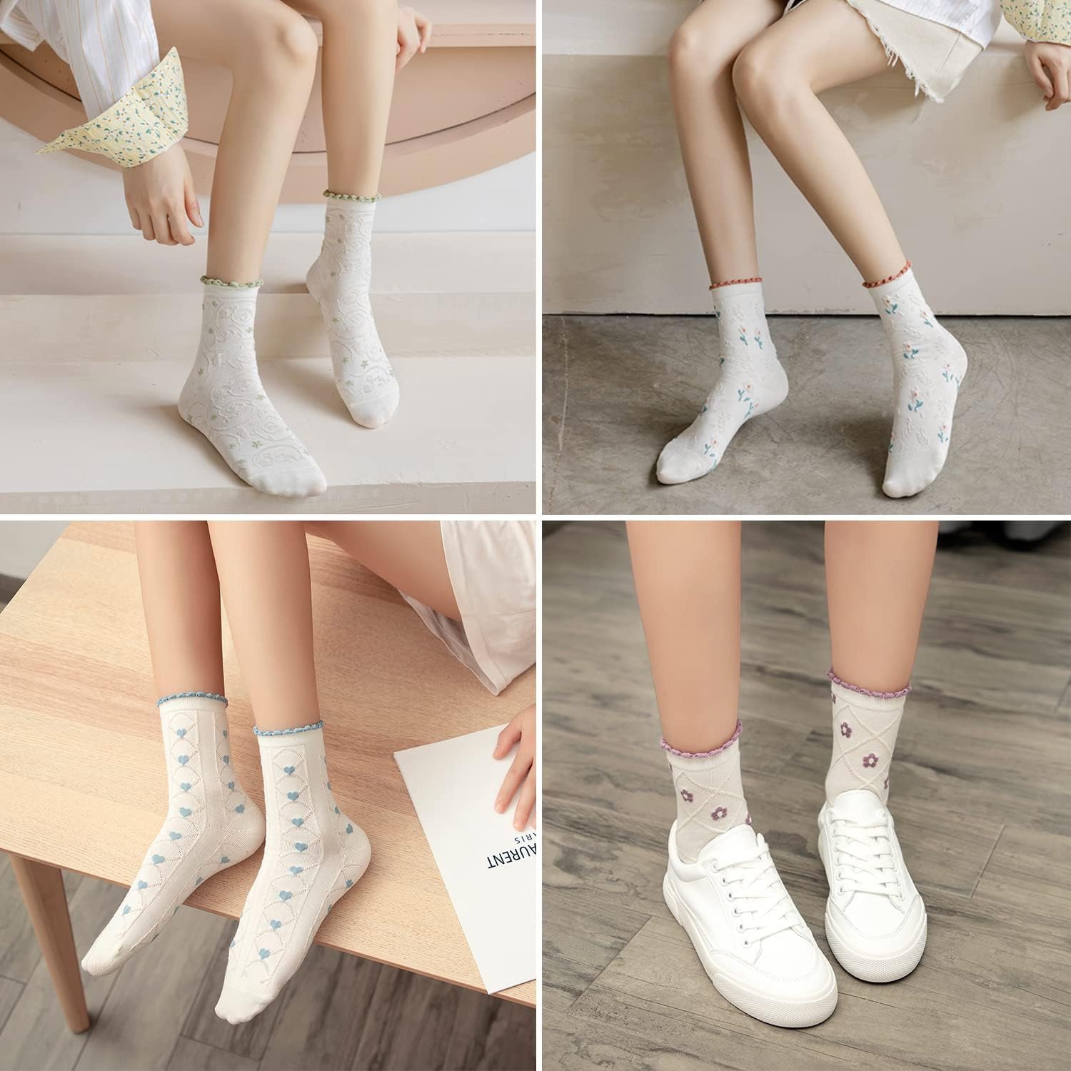 Women's Ruffle Socks, Casual Cotton Cute Novelty Socks, Breathable Crew Socks for Women Girl 5 Pairs - Image 6