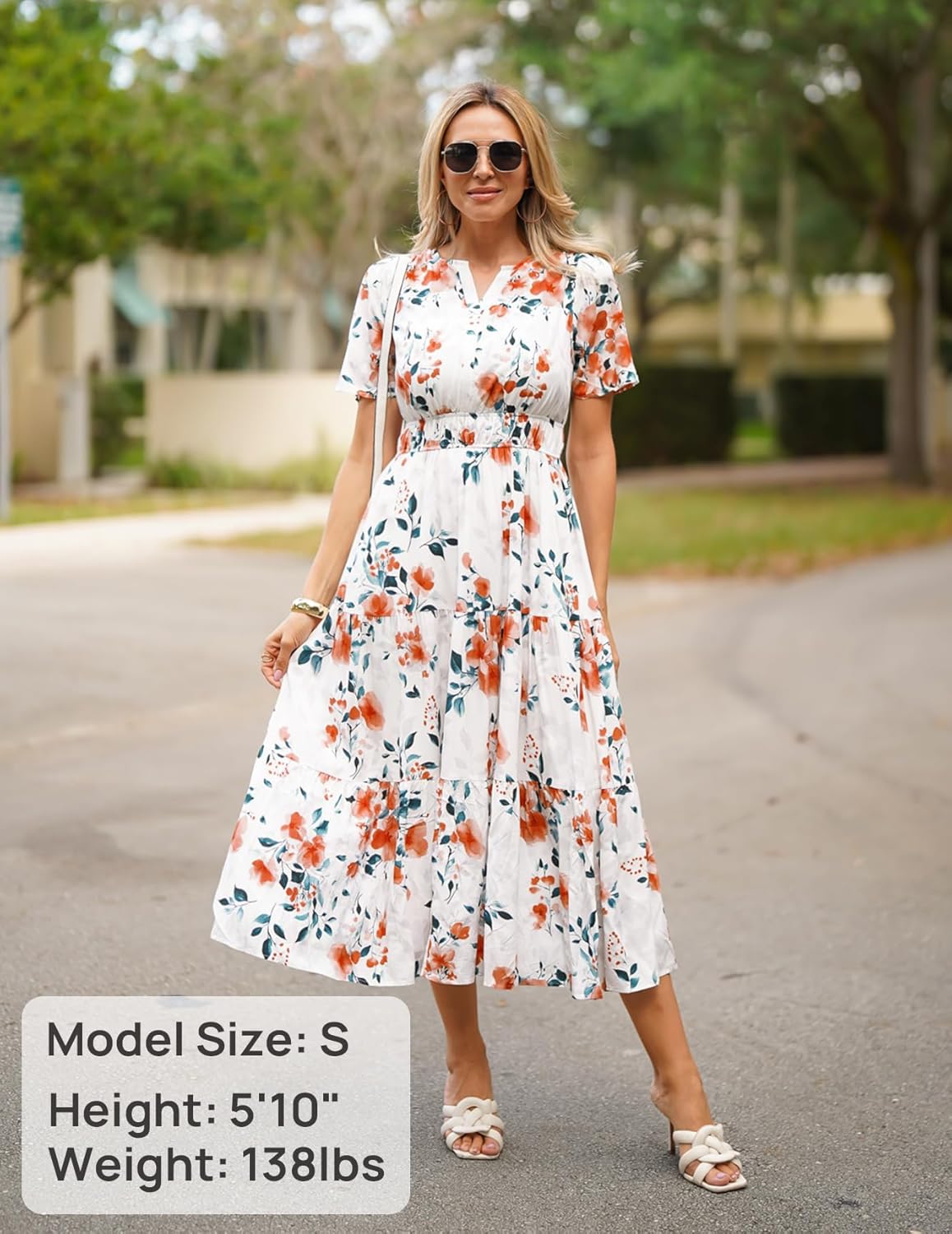 ZESICA Women's 2026 Summer Spring Floral Boho Maxi Dresses Casual Short Sleeve V Neck A Line Flowy Beach Vacation Dress - Image 4