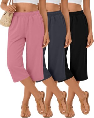 3 Pack Women’s Capri Pants Wi...