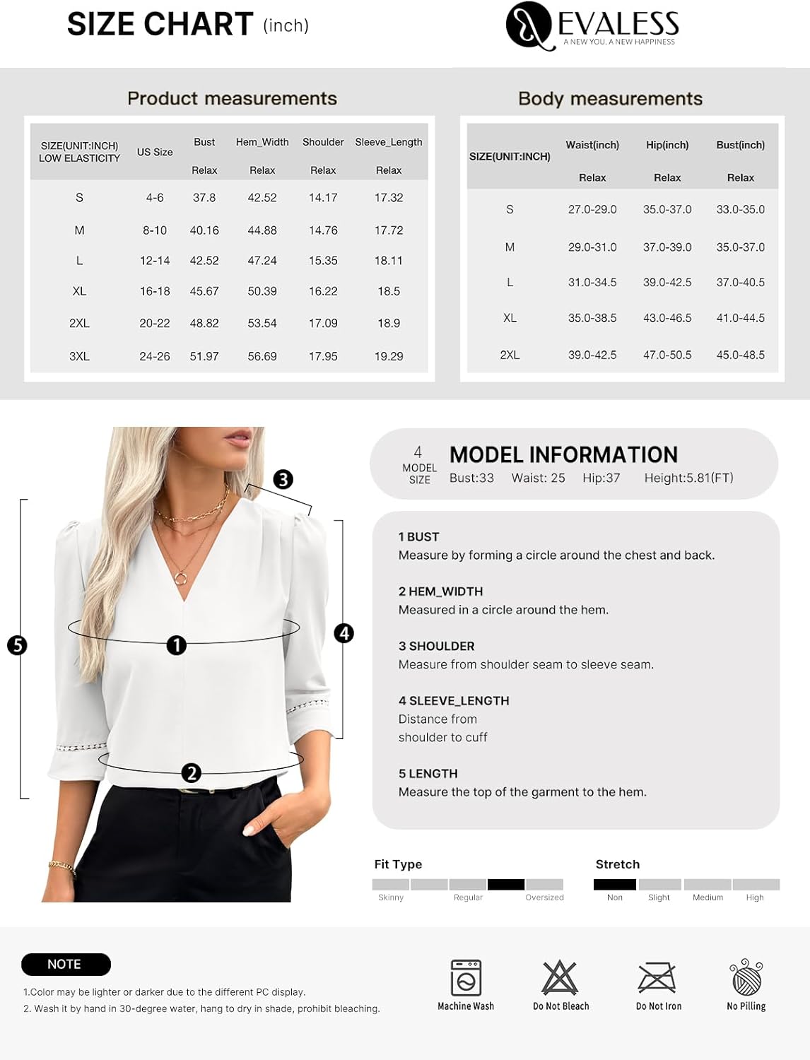 EVALESS Women's 3/4 Sleeve Tops Dressy Casual Pleated V Neck Business Work Blouses Office Shirts - Image 8