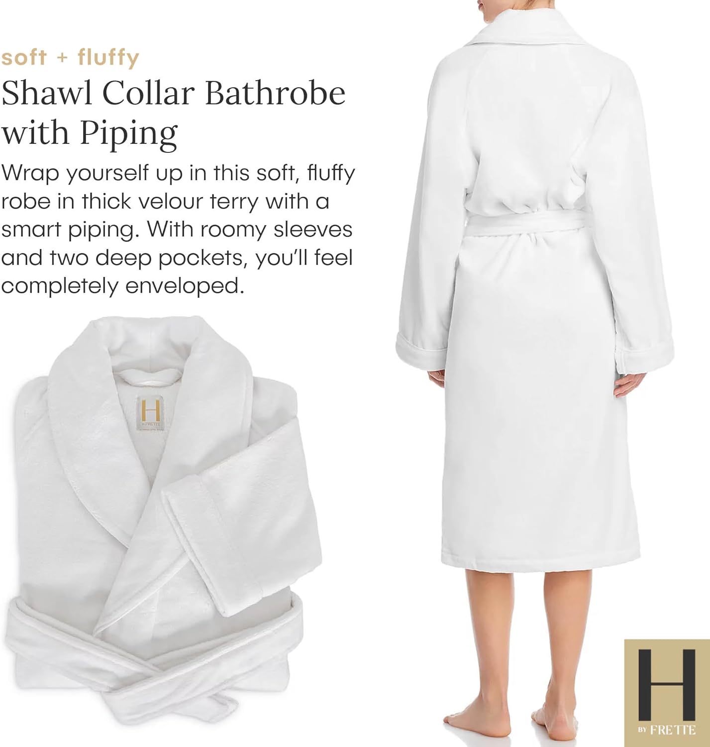 H by Frette Shawl Collar Bathrobe with Piping - Image 3