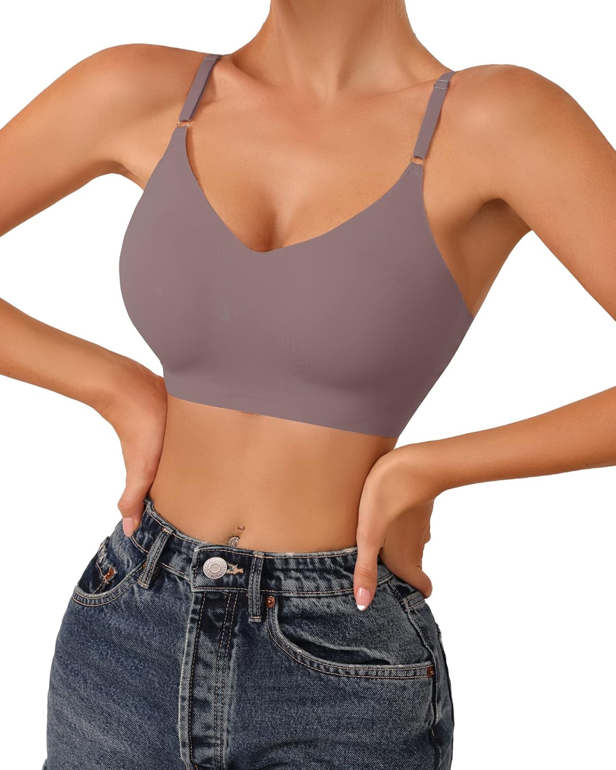 DEANGELMON V Neck Bra Padded Seamless Adjustable Straps Bralettes Everyday Basic Sleeping Bras Multiple Pack - Image 3