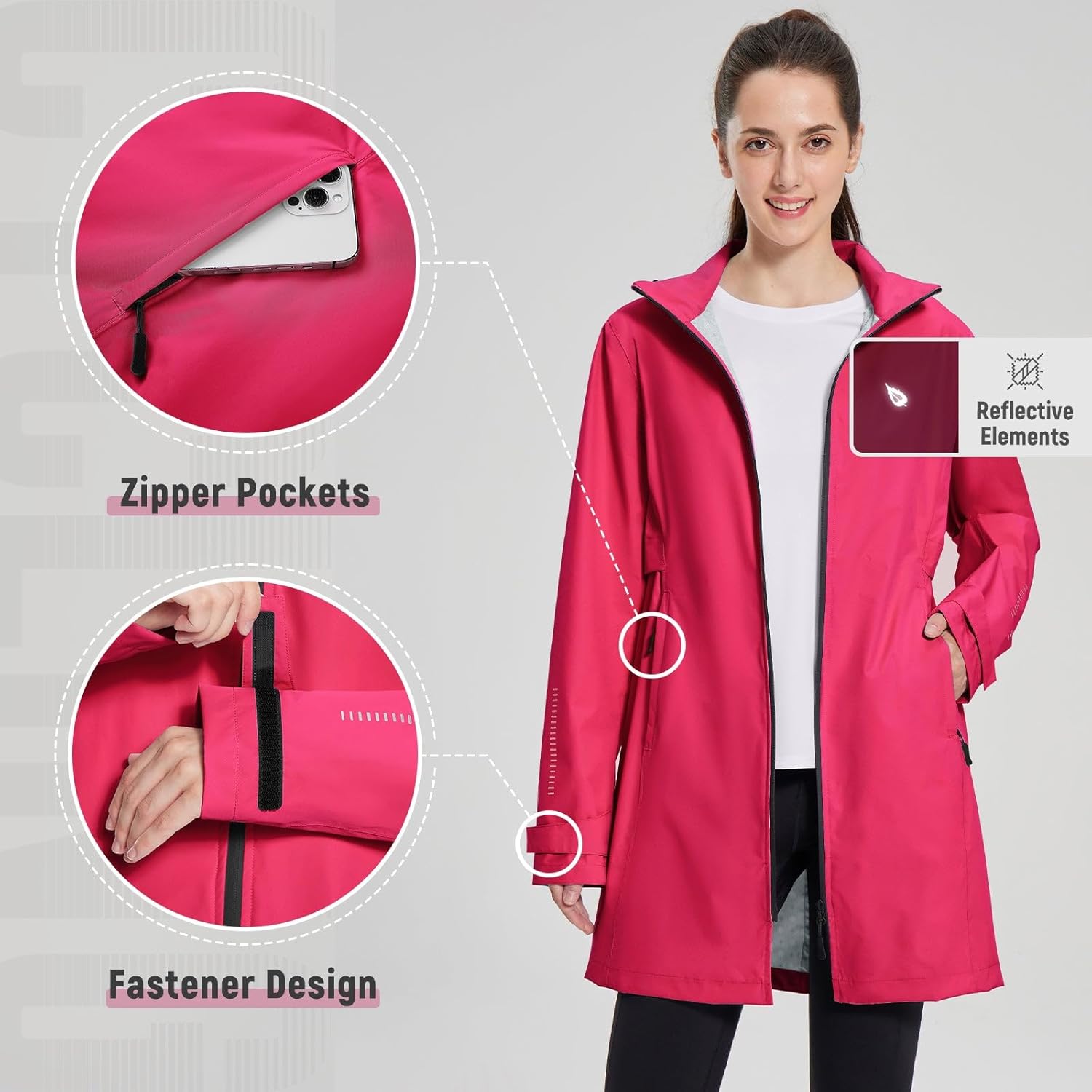 baleaf Women's Long Rain Coat Packable Waterproof Windbreaker Lightweight Cycling Jacket with Hood - Image 4