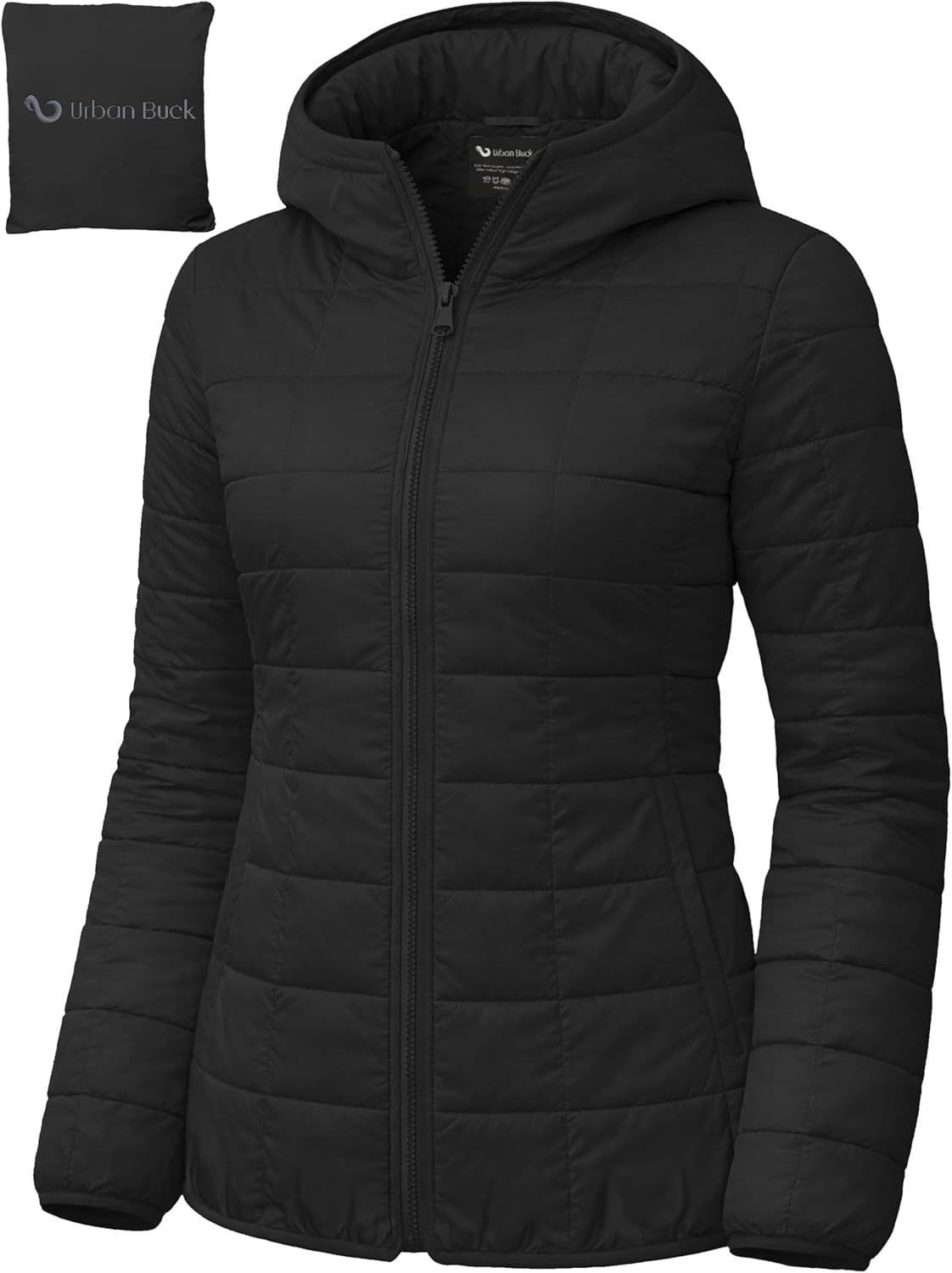 URBAN BUCK Packable Puffer Jacket Women with Hood – 32 Degree Lightweight Quilted Winter Puff Foldable Jacket for Women