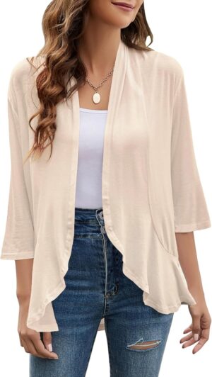 Yekaty Women Cardigan 3/4 Sleeves O...